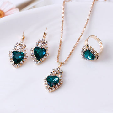 Water Drop Rhinestone Necklace Earrings Ring
