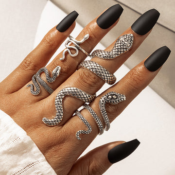 Long Cool Handsome Men'S Snake Print Ring