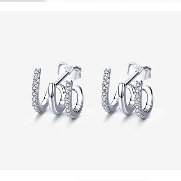 Three Layer Heart Shaped Silver Earrings