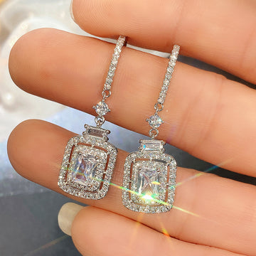 Platinum Princess Square Diamond Zircon Ear