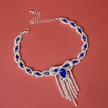 Fashion Style Blue Rhinestone Tassel Anklet