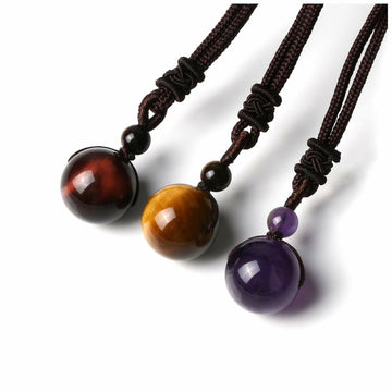 Fashion 16Mm Natural Obsidian Amethyst Pendant Necklace