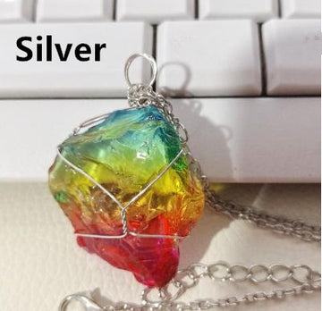 Rainbow Quartz Crystal Necklace Natural Rough