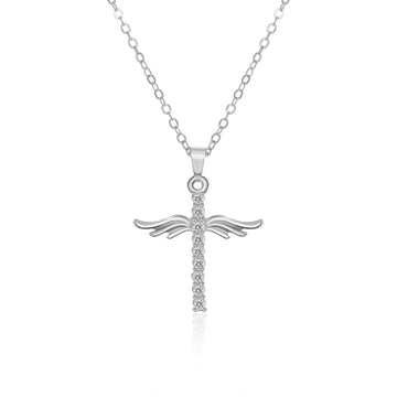 Angel Wings Cross Pendant Necklace For