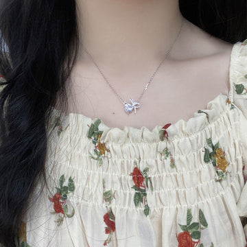 Women'S Diamond Bow Heart Necklace High