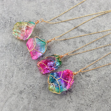 Rainbow Quartz Crystal Necklace Natural Rough