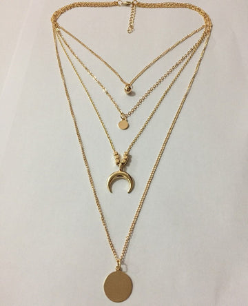 Fashionable Multi Layer Moon Disc Pendant Necklace