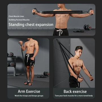 Adjustable Resistance Tension Bands Set with Foot Pedals and Handles for Fitness Training Body Stretching and Abdominal Muscle Exercises
