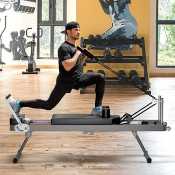 Extra Large Pilates Reformer Multi Functional Home Fitness Equipment 395 Pounds Capacity with Dynamic Resistance Cords and Aerobic Rebounder Improves Posture Builds Strength Reduces Stress Black