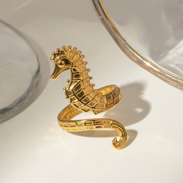 Ocean 18K Gold Stainless Steel Seahorse Ring