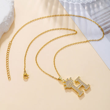 Fashionable Gold Diamond Crown Uppercase Letter Necklace