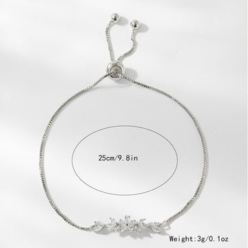 Fashionable Zircon Bracelet Silver Flower Leaf