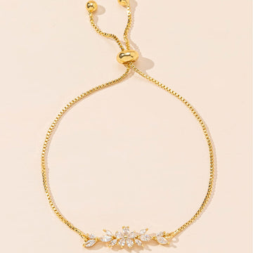 Fashionable Zircon Bracelet Silver Flower Leaf