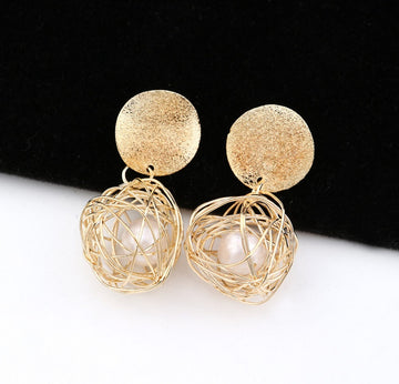 Vintage Geometric Pearl Stud Earrings Simple