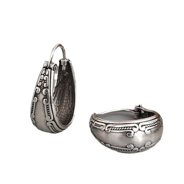Vintage Carved Pattern Silver Earrings Retro