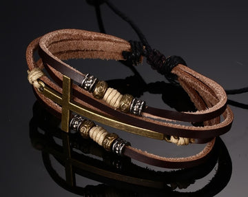 Cowhide Cross Bracelet Retro Leather Men'S