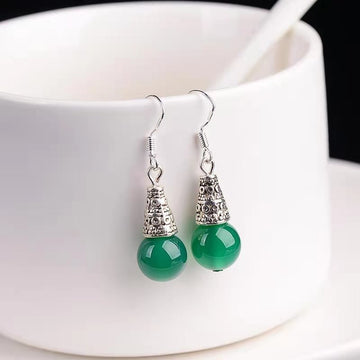 Elegant Silvering Earrings With Chalcedony Green