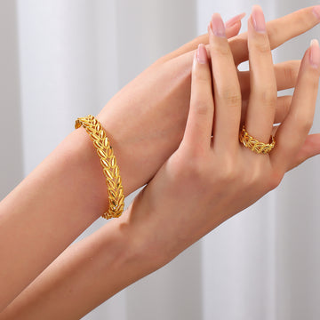 2Pcs Fashion 18K Gold Plated Wheat Bracelet