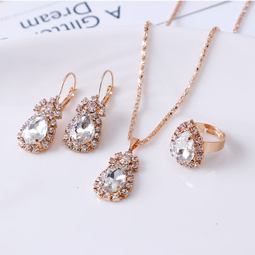 Water Drop Rhinestone Necklace Earrings Ring