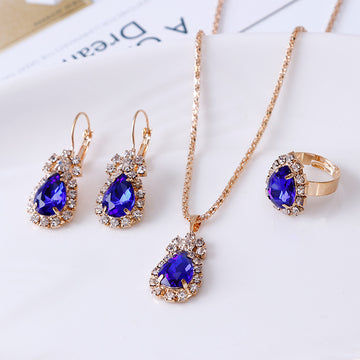 Water Drop Rhinestone Necklace Earrings Ring