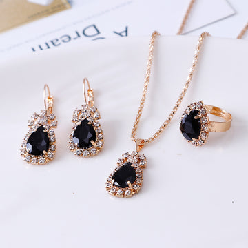 Water Drop Rhinestone Necklace Earrings Ring