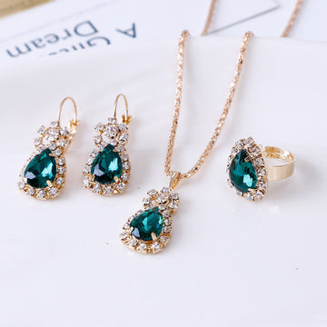 Water Drop Rhinestone Necklace Earrings Ring