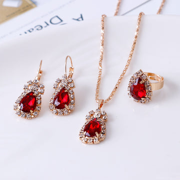 Water Drop Rhinestone Necklace Earrings Ring