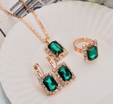 Crystal Set Necklace Earring Ring Three