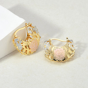 Hollow Rosette Earrings With Gold Contrast