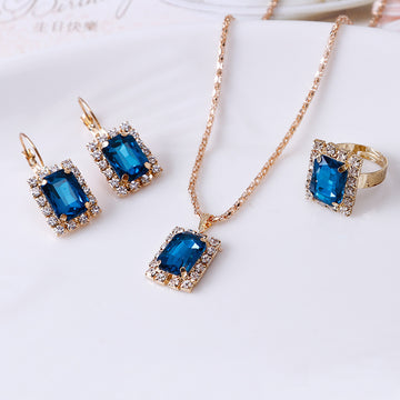 Crystal Set Necklace Earring Ring Three