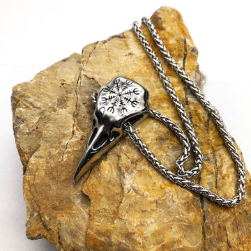 Mens Fashionable Vintage Viking Symbol Skull Necklace