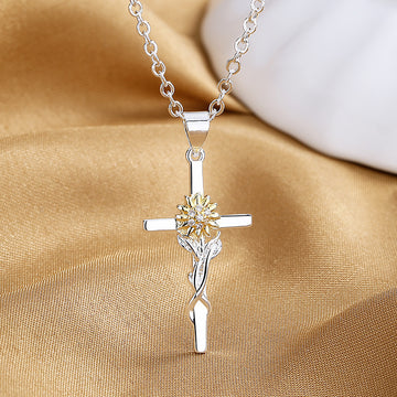 Cross Gold And Silver Two Color Necklace
