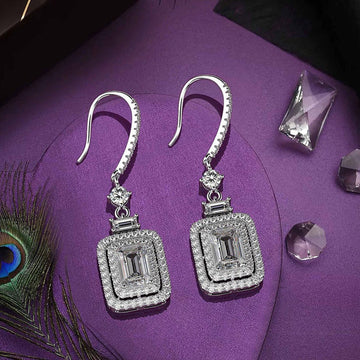 Platinum Princess Square Diamond Zircon Ear