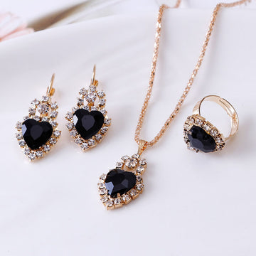 Water Drop Rhinestone Necklace Earrings Ring