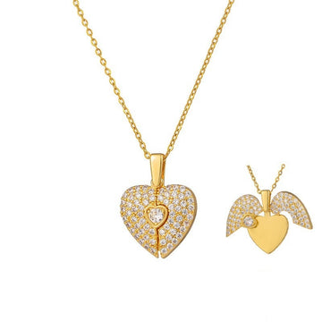 Women'S Heart Opening Closing Necklace Wings