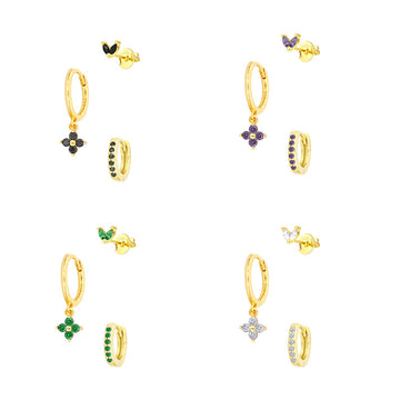 Women'S Floral Clover Stacked Earrings Set