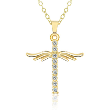 Angel Wings Cross Pendant Necklace For