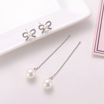 Sterling Silver Needle Bow Earrings Long