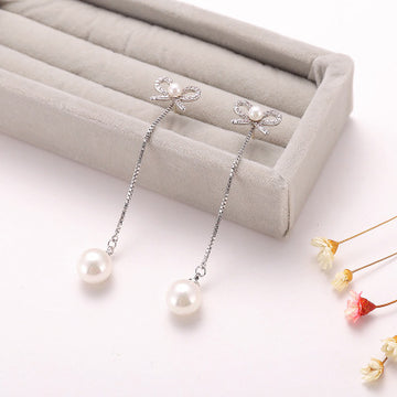 Sterling Silver Needle Bow Earrings Long