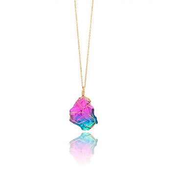 Rainbow Quartz Crystal Necklace Natural Rough