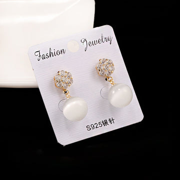 Round Pearl Long Earrings In S925