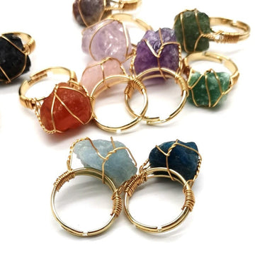 Personality Hand Wrapped Rough Stone Agate Ring