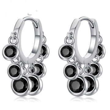 Copper Inlaid Round Zircon Earrings Black