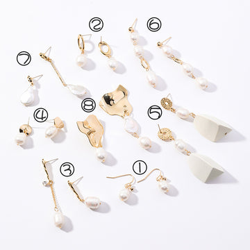 Vintage Geometric Metal Pearl Asymmetric Earrings