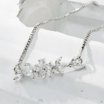 Fashionable Zircon Bracelet Silver Flower Leaf