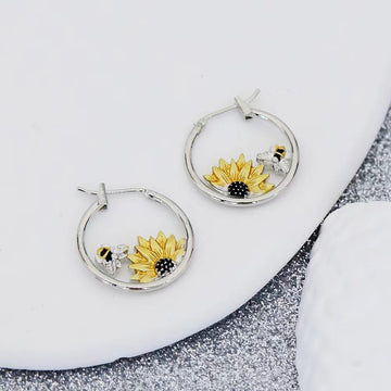 Sunflower Bee Round Ring Earrings Color