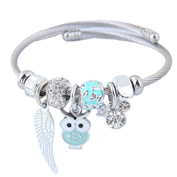 Diy Beaded Owl Angel Wings Pendant Bracelet