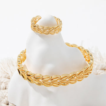 2Pcs Fashion 18K Gold Plated Wheat Bracelet
