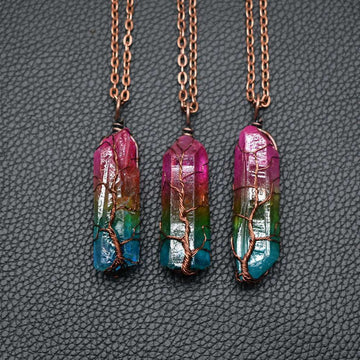 Hot Selling Stone Crystal Pillar Tree Necklace