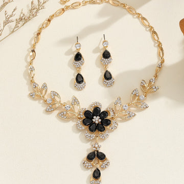 Vintage Alloy Diamond Multi Color Flower Necklace